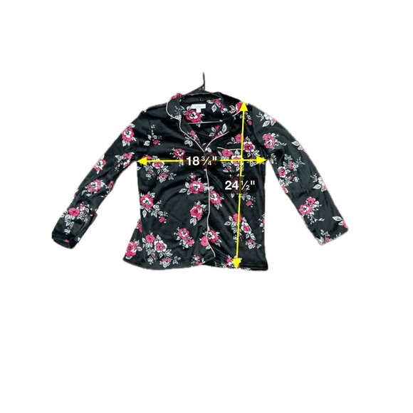 Nicole Miller New York Floral Pajama Set Long Sleeve Top Pants Black Pink Sz M - Picture 9 of 13